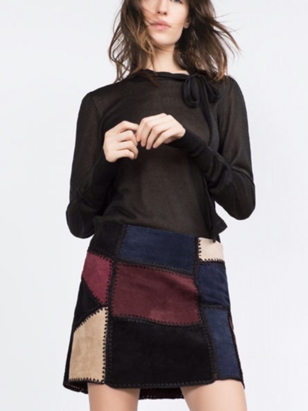Zara Patchwork Suede & Leather Mini Skirt | Size Small